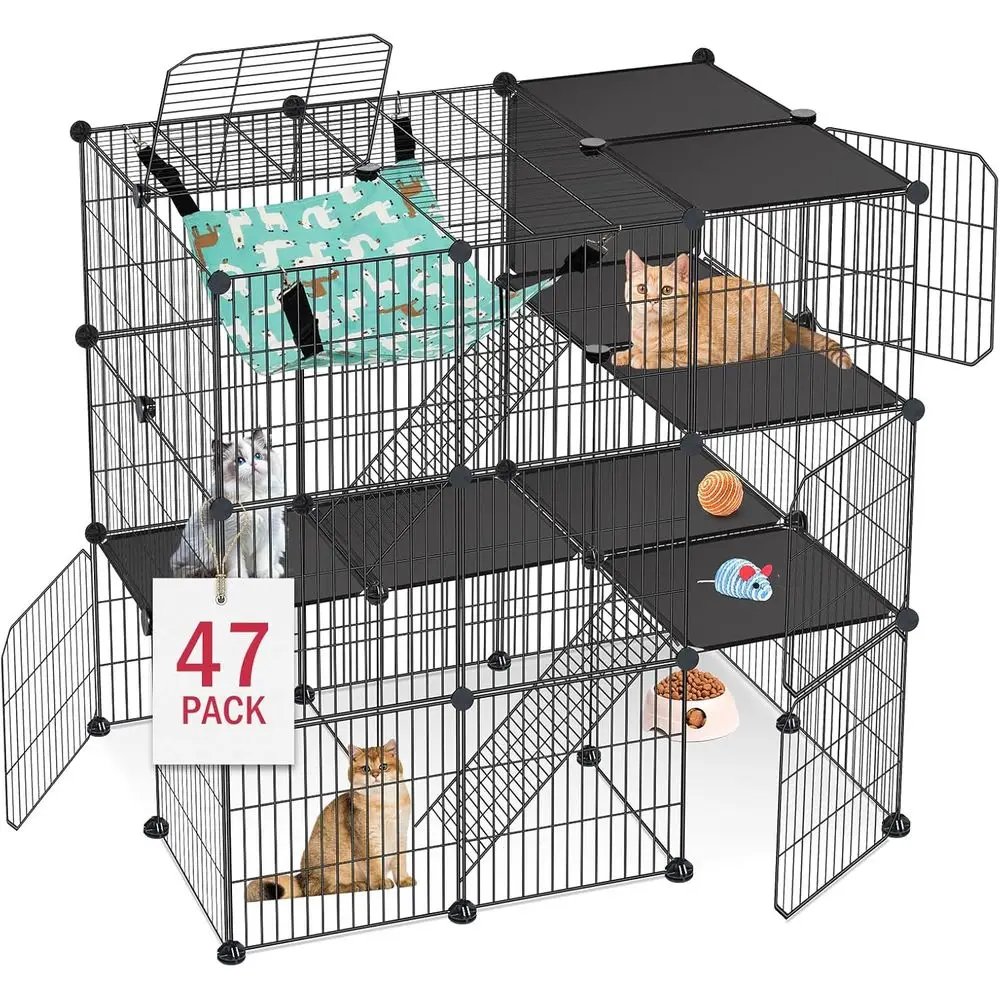 Cat Cage, 3-Tier DIY Cat Enclosures Catio, Cat Playpen Indoor & Outdoor with Hammock, Detachable Metal Wire Kennel Cats Crate, 2
Cat Cage, 3-Tier DIY Cat Enclosures Catio, Cat Playpen Indoor & Outdoor with Hammock, Detachable Metal Wire Kennel Cats Crate, 2