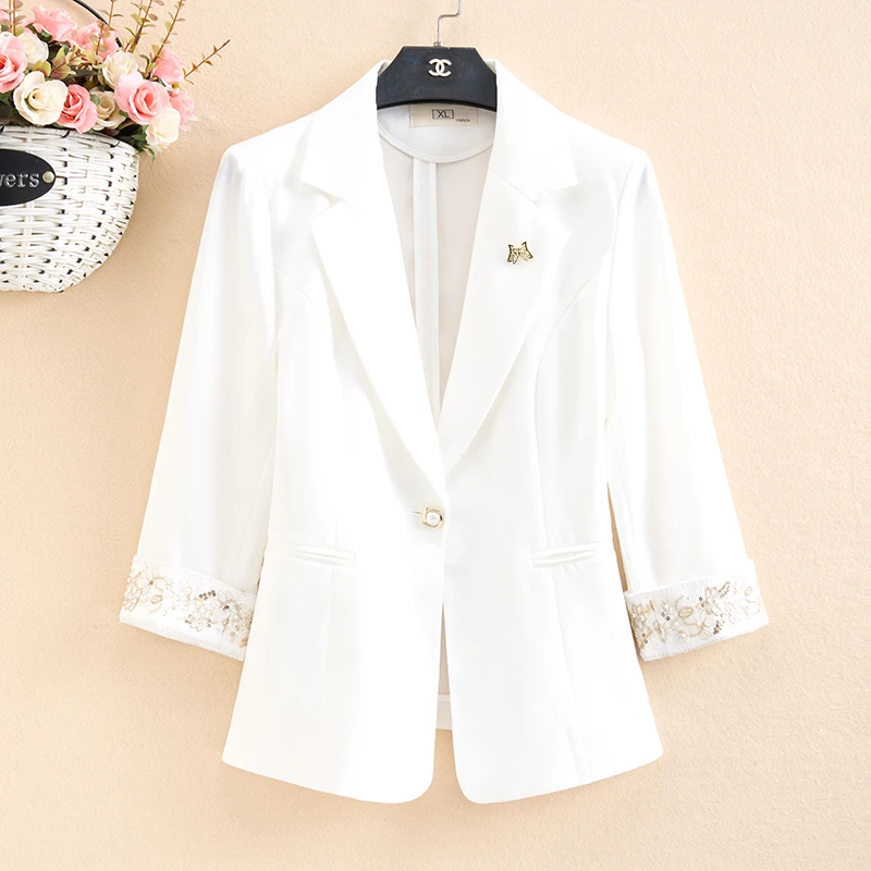 Elegant White Women's Suit Jacket Fashionable Embroidered Thin Seven-Quarter Sleeve Top Spring Summer New Style Slim Fit
Elegant White Women's Suit Jacket Fashionable Embroidered Thin Seven-Quarter Sleeve Top Spring Summer New Style Slim Fit
