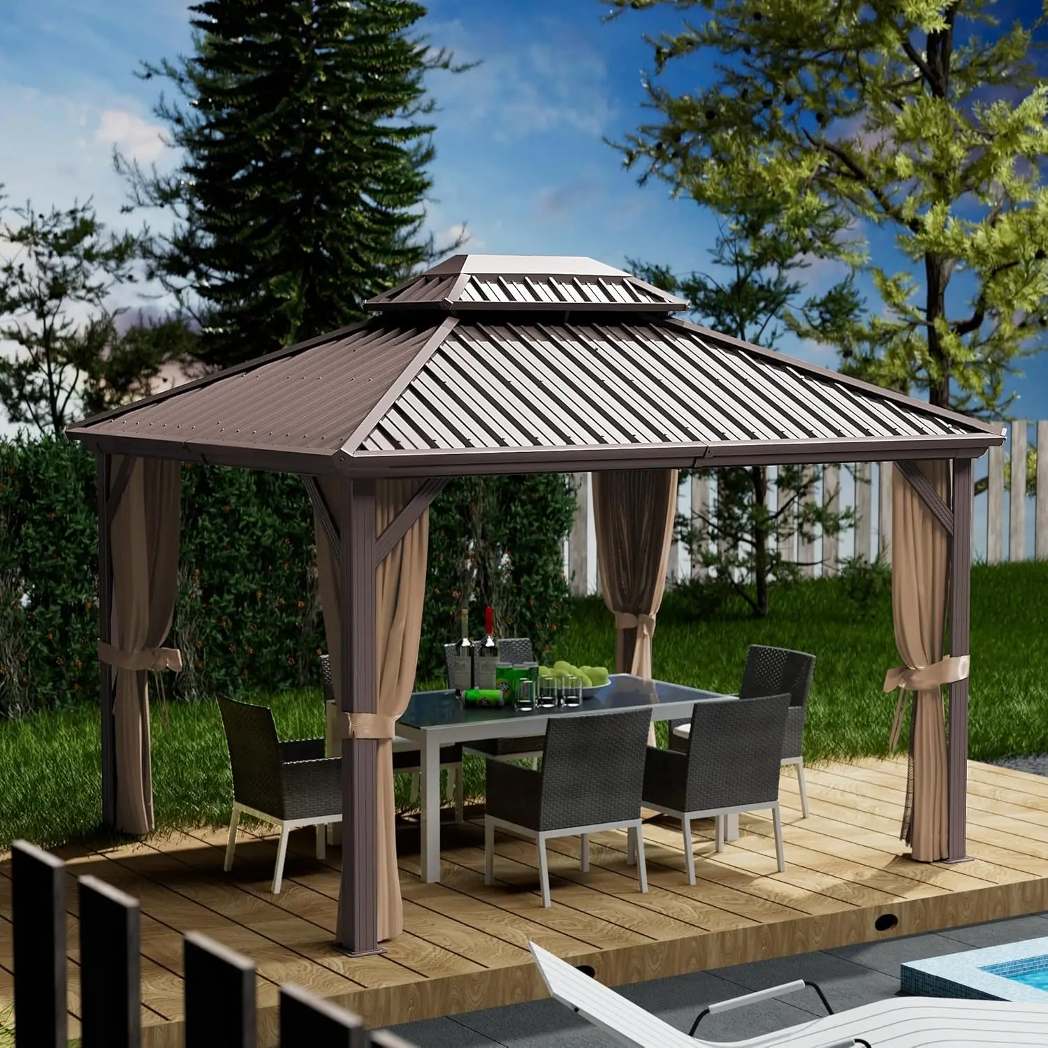 Backyard, and Deck - Galvanized Steel Outdoor Aluminum Canopy, Double Roof Gazebo (Brown)
Backyard, and Deck - Galvanized Steel Outdoor Aluminum Canopy, Double Roof Gazebo (Brown)