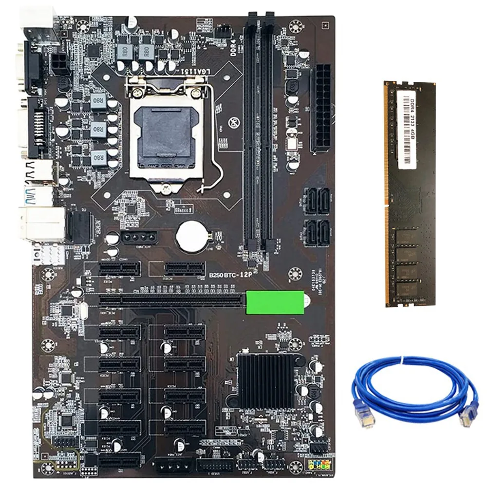 B250 BTC Mining Motherboard with DDR4 4GB 2133Mhz RAM+RJ45 Network Cable LGA 1151 DDR4 12XGraphics Card Slot for Mining
B250 BTC Mining Motherboard with DDR4 4GB 2133Mhz RAM+RJ45 Network Cable LGA 1151 DDR4 12XGraphics Card Slot for Mining
