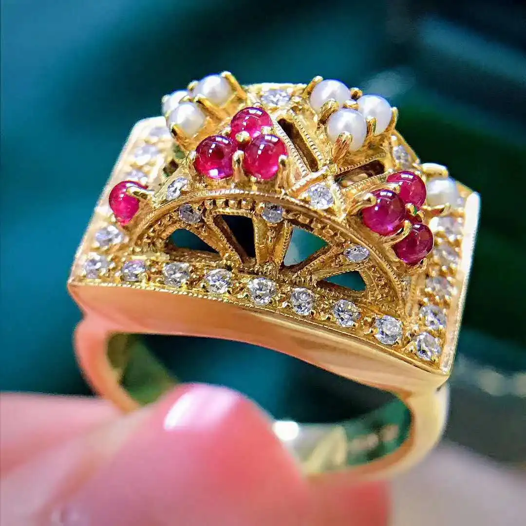 New luxury Gold Color Double Layer Micro-inlaid Zircon Ring Exaggerated Red Garnet Pearl Plated 18k Yellow Gold Rings For Women
New luxury Gold Color Double Layer Micro-inlaid Zircon Ring Exaggerated Red Garnet Pearl Plated 18k Yellow Gold Rings For Women