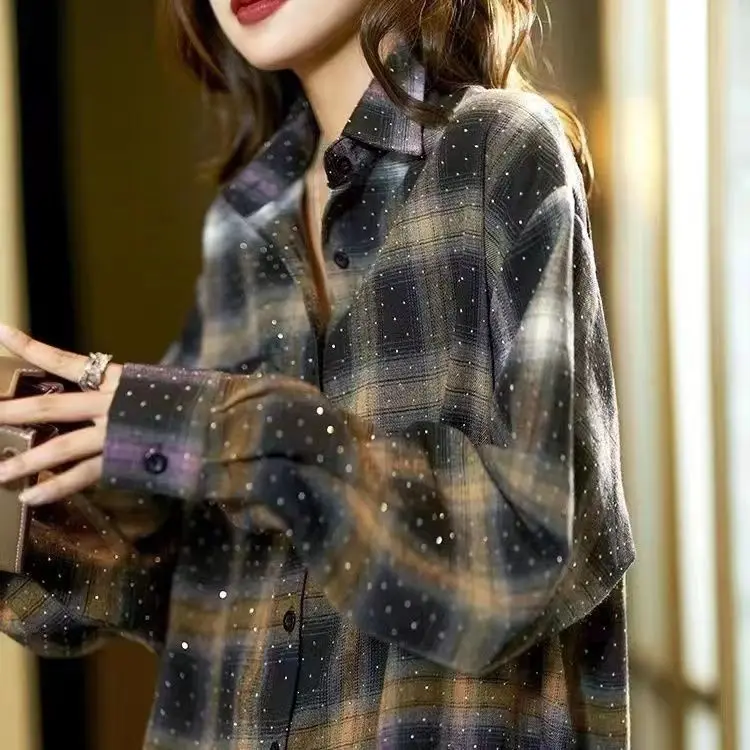 Loose Long Sve Plaid irt Women's Sle Student BF Wind Spring Autumn Retro Slimming Outerwear Korean Version Collar
Loose Long Sve Plaid irt Women's Sle Student BF Wind Spring Autumn Retro Slimming Outerwear Korean Version Collar