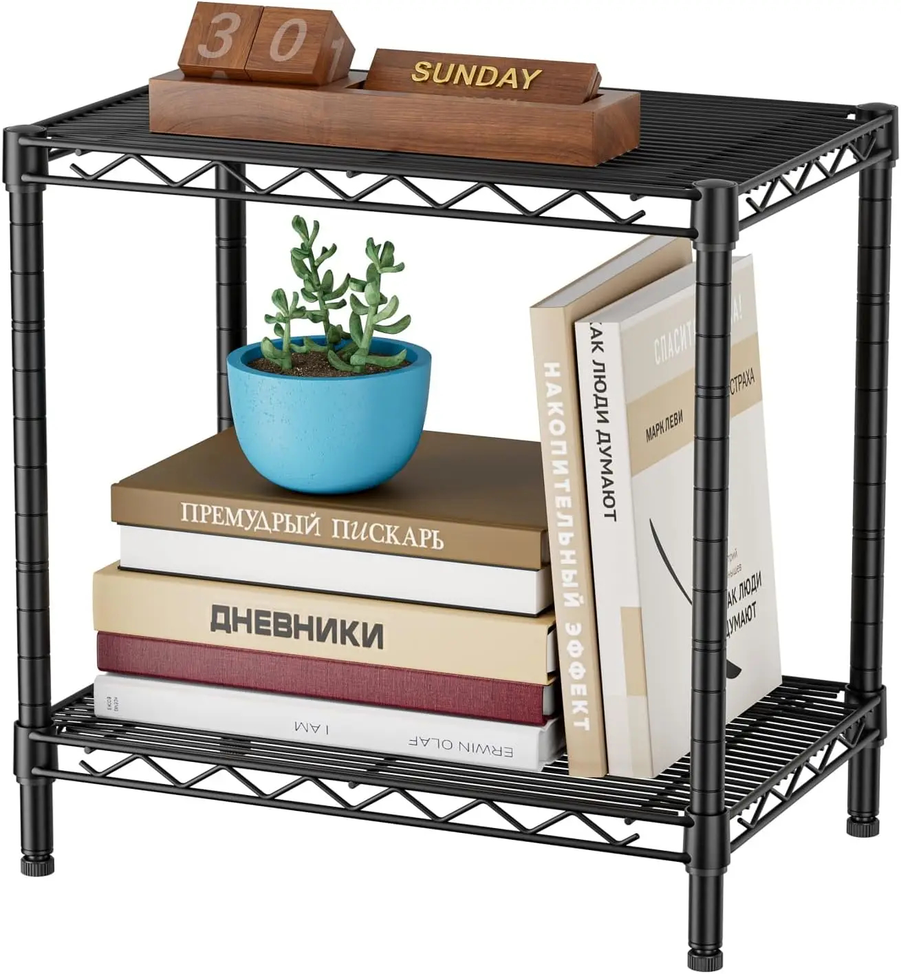 2 Tier Wire Bookshelf, Adjustable Shelving Unit for Home Office Storage, Black
2 Tier Wire Bookshelf, Adjustable Shelving Unit for Home Office Storage, Black