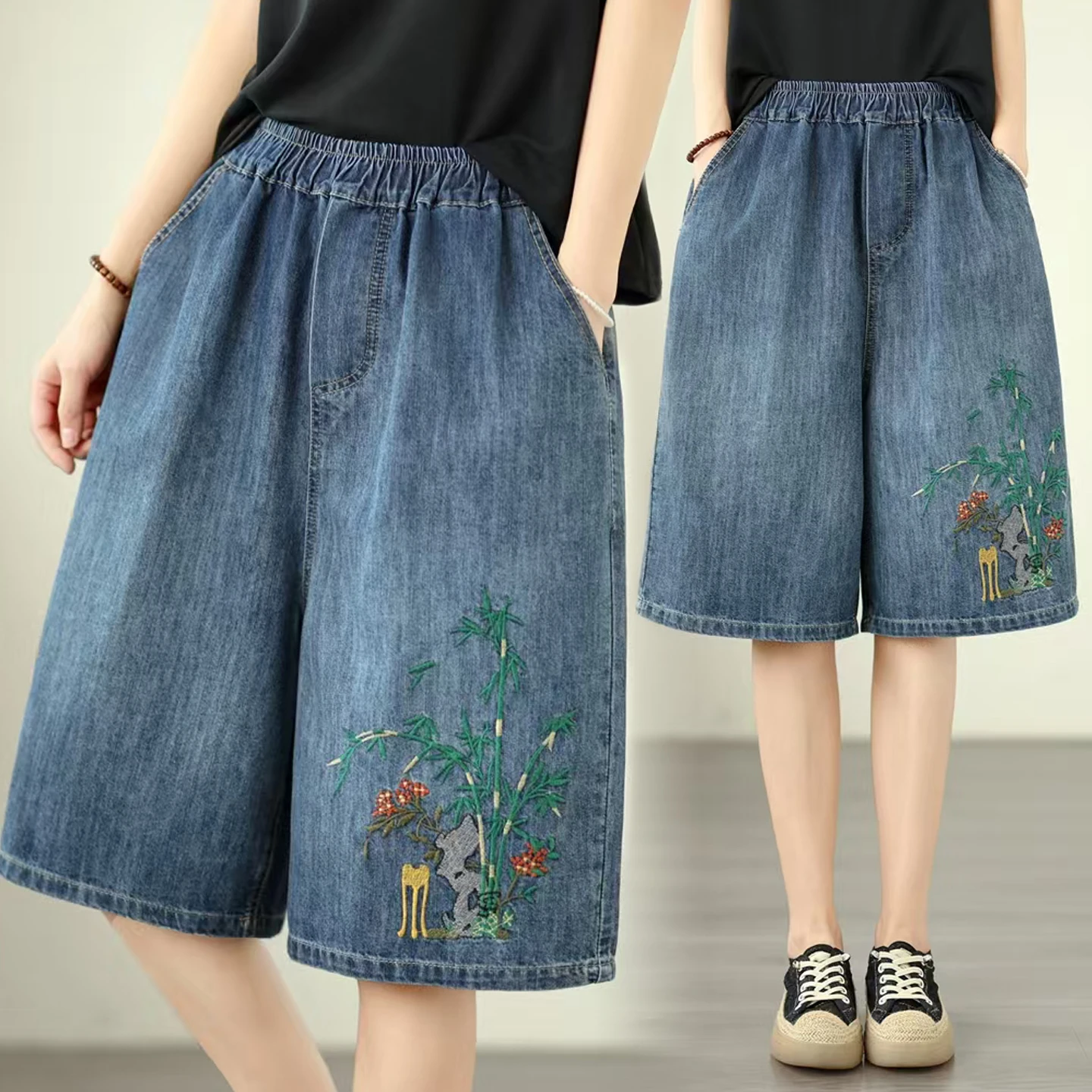 Fashionable Embroidered Loose Wide Leg Jeans Shorts Casual High Waist Cotton Polyester Blend Summer Versatile Big Size Denim ...
Fashionable Embroidered Loose Wide Leg Jeans Shorts Casual High Waist Cotton Polyester Blend Summer Versatile Big Size Denim ...