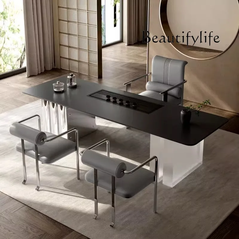 Italian light luxury modern simple office desk villa home slate smart tea table
Italian light luxury modern simple office desk villa home slate smart tea table