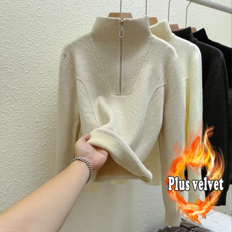 Half-Zip Integrated Fleece Warm Sweater for Women, New Winter Thickened Knitted Pullover with Stand Collar sweaters
Half-Zip Integrated Fleece Warm Sweater for Women, New Winter Thickened Knitted Pullover with Stand Collar sweaters