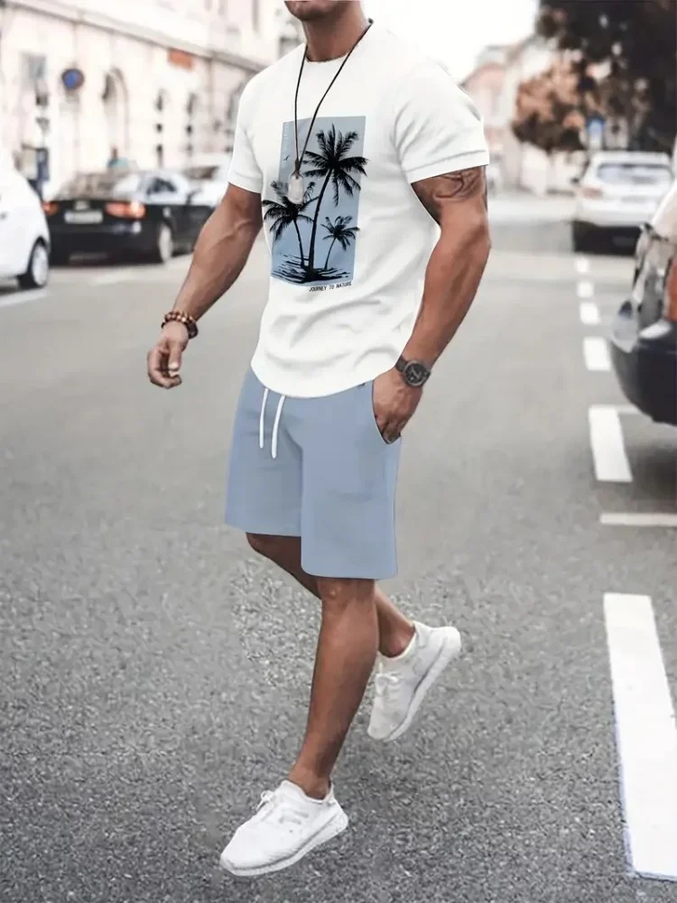 New Coconut Tree Print Mens Short-Sleeve T-Shirt and Shorts Set Hawaiian Men Set Summer Casual T-Shirt Outdoor Beach Shorts
New Coconut Tree Print Mens Short-Sleeve T-Shirt and Shorts Set Hawaiian Men Set Summer Casual T-Shirt Outdoor Beach Shorts