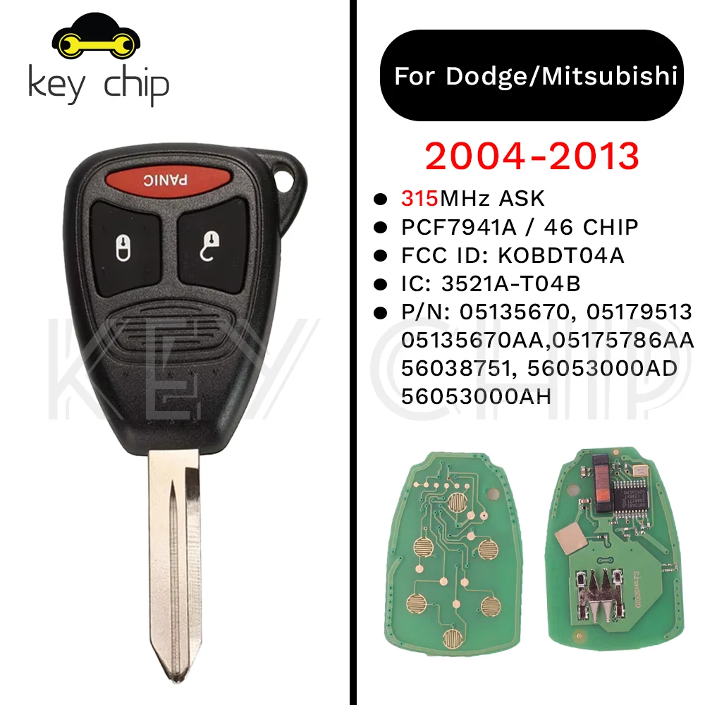 KOBDT04A Дистанционный ключ для Dodge Mitsubishi 2004-2013 315 МГц ASK PCF7941A/HITAG 2/46 ЧИП 3521A-T04B 05135670 05179513
KOBDT04A Дистанционный ключ для Dodge Mitsubishi 2004-2013 315 МГц ASK PCF7941A/HITAG 2/46 ЧИП 3521A-T04B 05135670 05179513