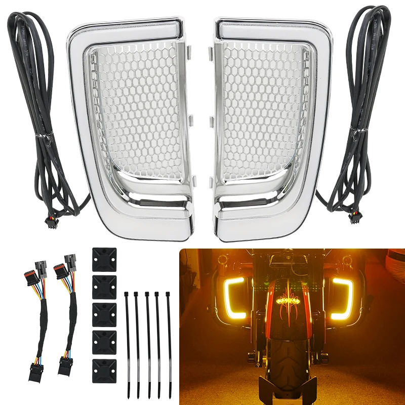 Chrome Motorcycle LED Running Light Turn Signal Fairing Lower For Harley Touring Electra Glide Ultra Classic Street Glide 14-22
Chrome Motorcycle LED Running Light Turn Signal Fairing Lower For Harley Touring Electra Glide Ultra Classic Street Glide 14-22