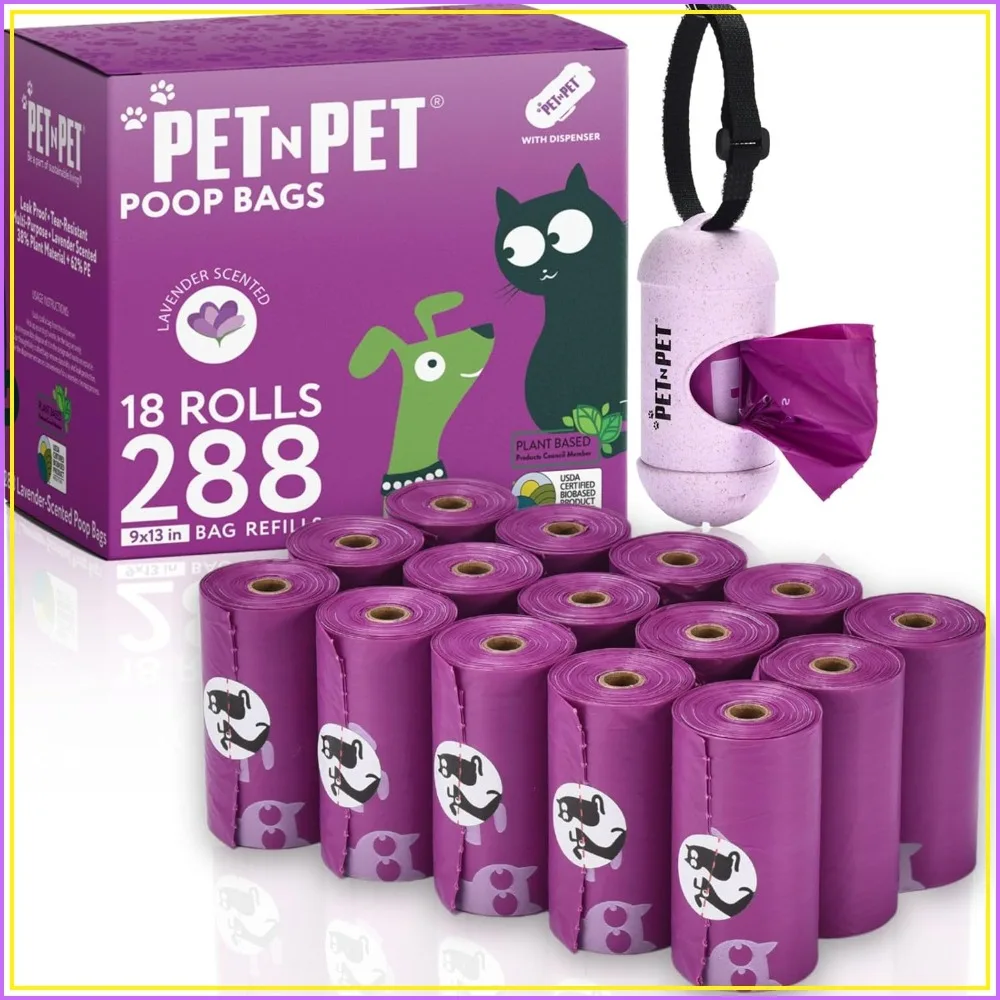 288 Lavender Scented Dog Poop Bags with Leash Dispenser, USDA 38% Plant Based, Leak-Proof
288 Lavender Scented Dog Poop Bags with Leash Dispenser, USDA 38% Plant Based, Leak-Proof