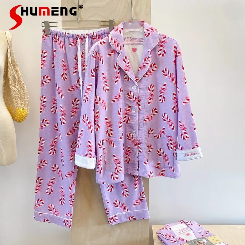 Luxury Purple Christmas Pajama Set Female Autumn Winter Pure Cotton Sleep Suits Women's Brushed Wearable Homewear Outfits
Luxury Purple Christmas Pajama Set Female Autumn Winter Pure Cotton Sleep Suits Women's Brushed Wearable Homewear Outfits