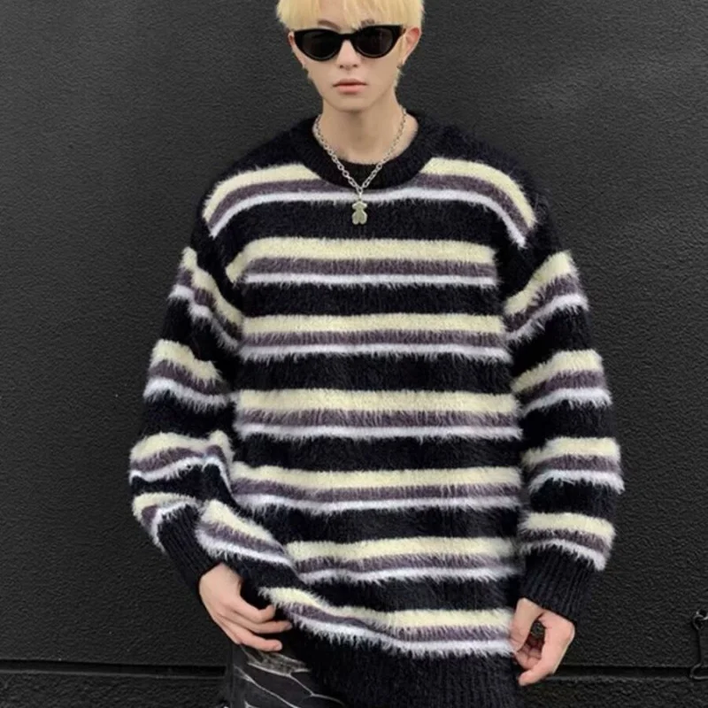 Осень-зима, новый полосатый ленивый стиль с цветными блоками, мужской модный американский пуловер, вязаный свитер с круглым вырезом
Осень-зима, новый полосатый ленивый стиль с цветными блоками, мужской модный американский пуловер, вязаный свитер с круглым вырезом