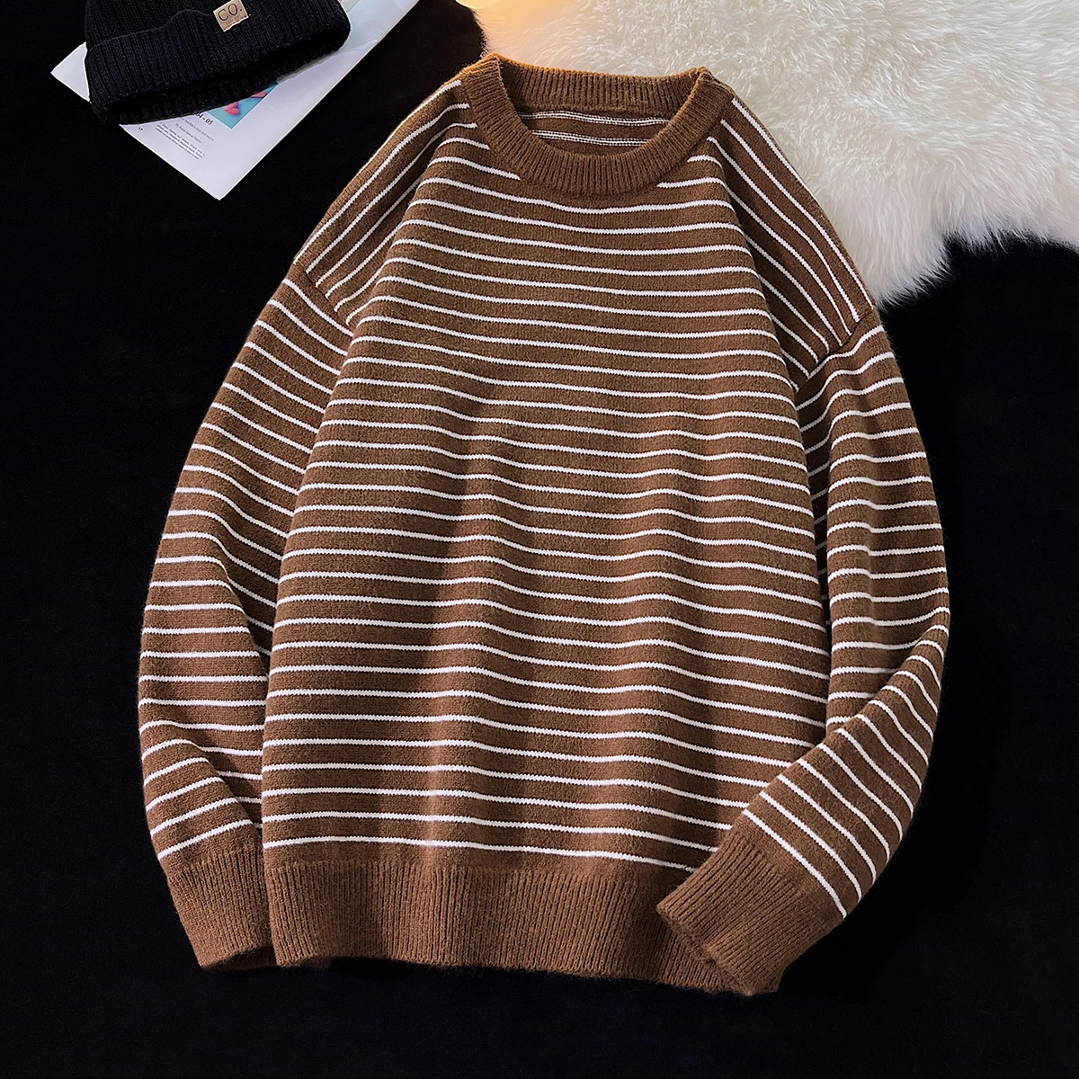 Trendy Men's Knitted Sweater round Ne Striped Spring Autumn Loose Lazy Sle Inner Wear Base Layer Casual Long Sve
Trendy Men's Knitted Sweater round Ne Striped Spring Autumn Loose Lazy Sle Inner Wear Base Layer Casual Long Sve