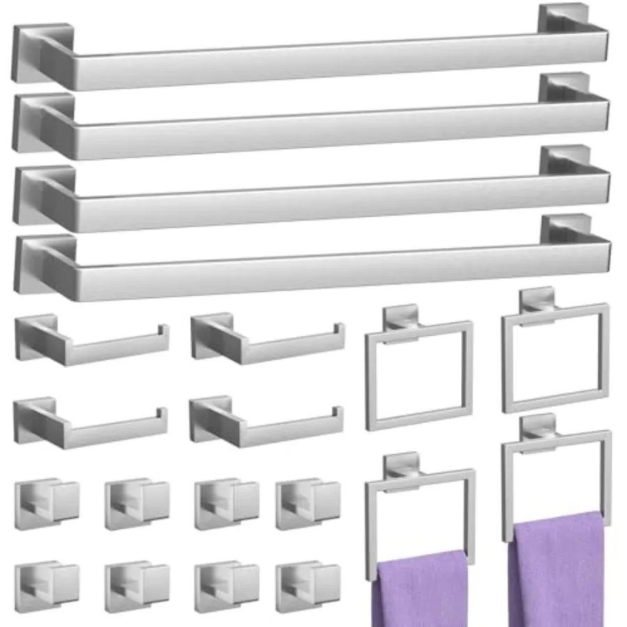 Modern Bathroom Accessories Set: Brushed Nickel, 20-Piece, Rust-Resistant, Includes 23.6 Towel Bar, Ring, TP Holder Hooks
Modern Bathroom Accessories Set: Brushed Nickel, 20-Piece, Rust-Resistant, Includes 23.6 Towel Bar, Ring, TP Holder Hooks