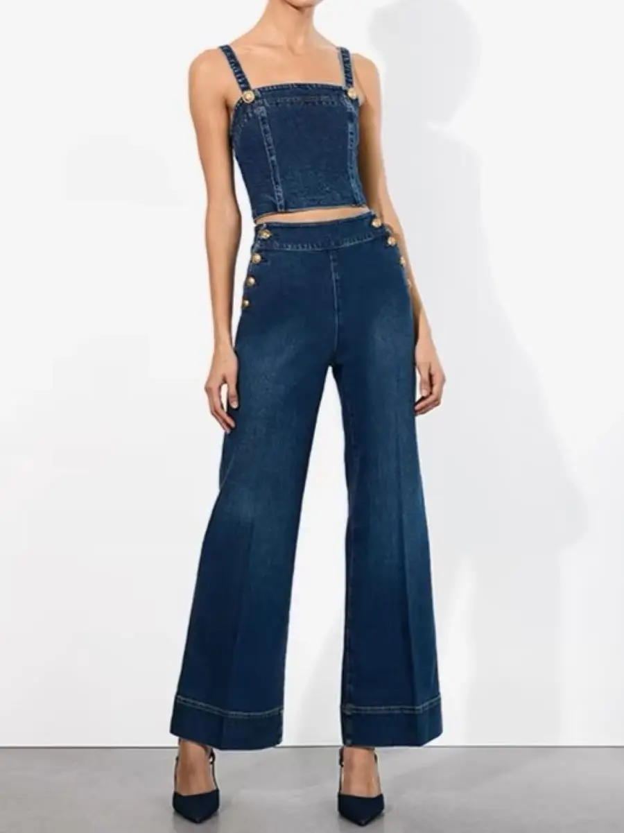 Women Golden Buttons Jeans Solid Color High Waist Casual Female Denim Flared Pants
Women Golden Buttons Jeans Solid Color High Waist Casual Female Denim Flared Pants