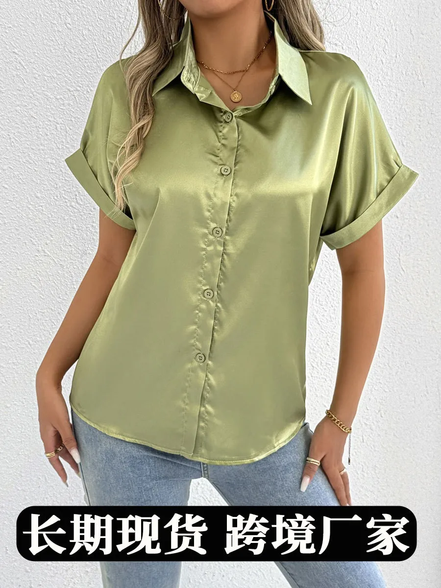Summer Women's Clothing Short Sleeve Satin Shirt For Petite Loose Fit Polyester Button Casual Office Workwear Blouse
Summer Women's Clothing Short Sleeve Satin Shirt For Petite Loose Fit Polyester Button Casual Office Workwear Blouse