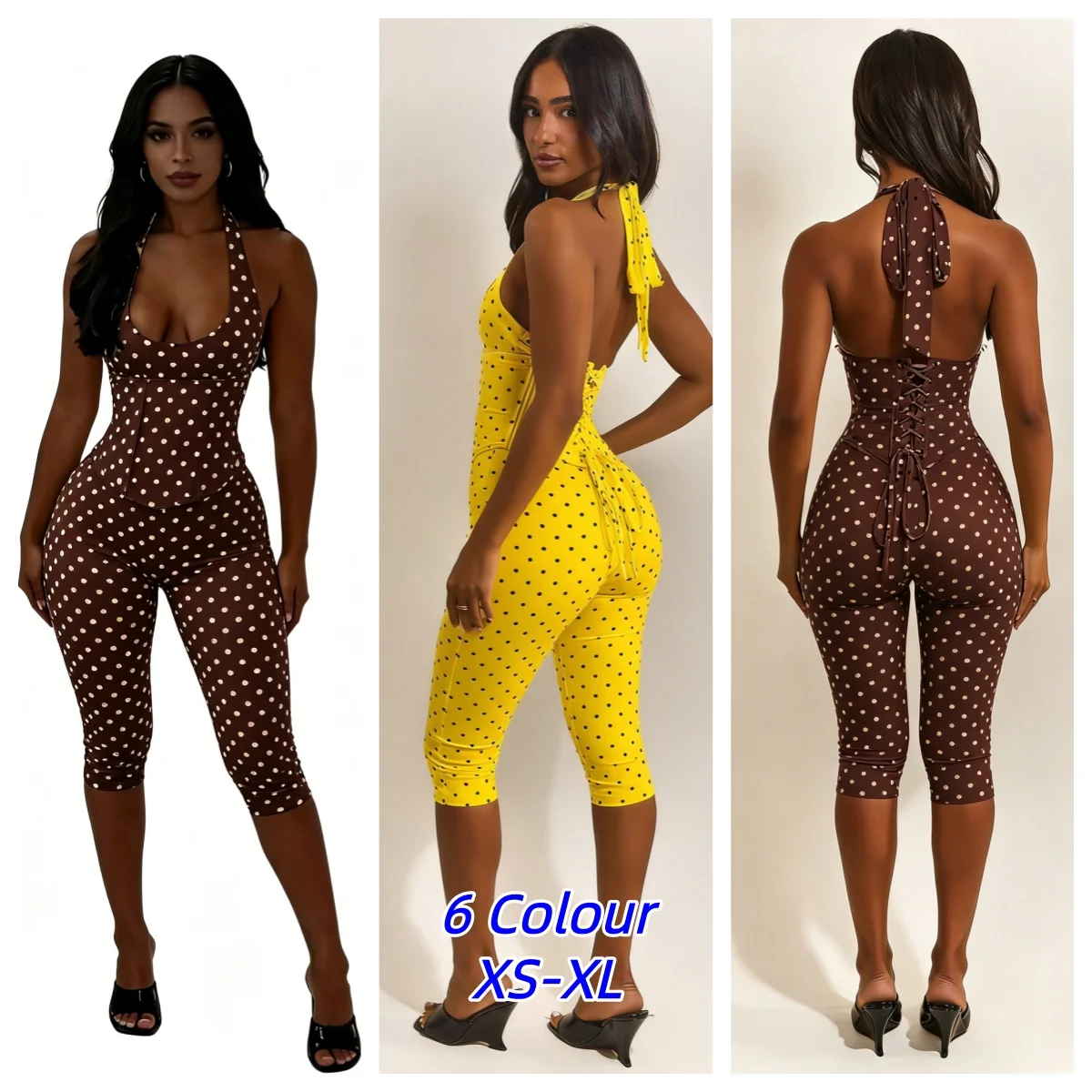 Chic Polka Dot Retro Pants Set Women Halter Lace Up Sleeveless Backless Vest Hip Package Skinny Pants New Lady Y2K 2 Pcs Outfits
Chic Polka Dot Retro Pants Set Women Halter Lace Up Sleeveless Backless Vest Hip Package Skinny Pants New Lady Y2K 2 Pcs Outfits
