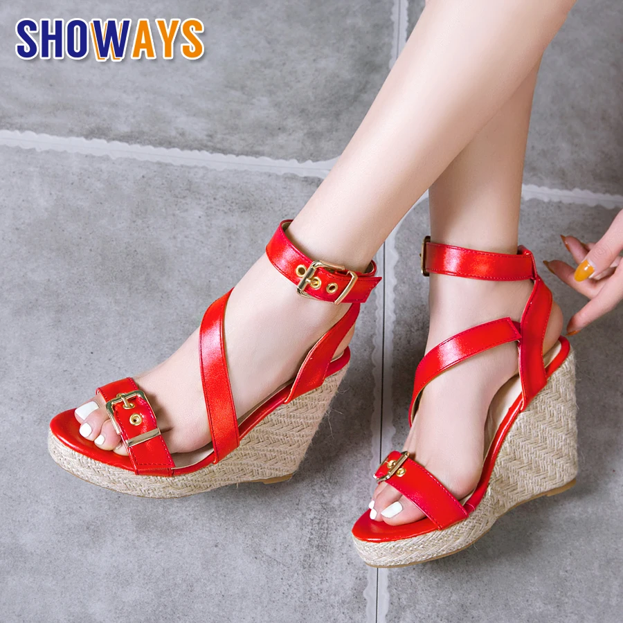 Big Size Women Gladiator Wedge Sandals Black Yellow Red High Thick Heels Summer Party Club Lady Cross Ankle Strap Platform Shoes
Big Size Women Gladiator Wedge Sandals Black Yellow Red High Thick Heels Summer Party Club Lady Cross Ankle Strap Platform Shoes