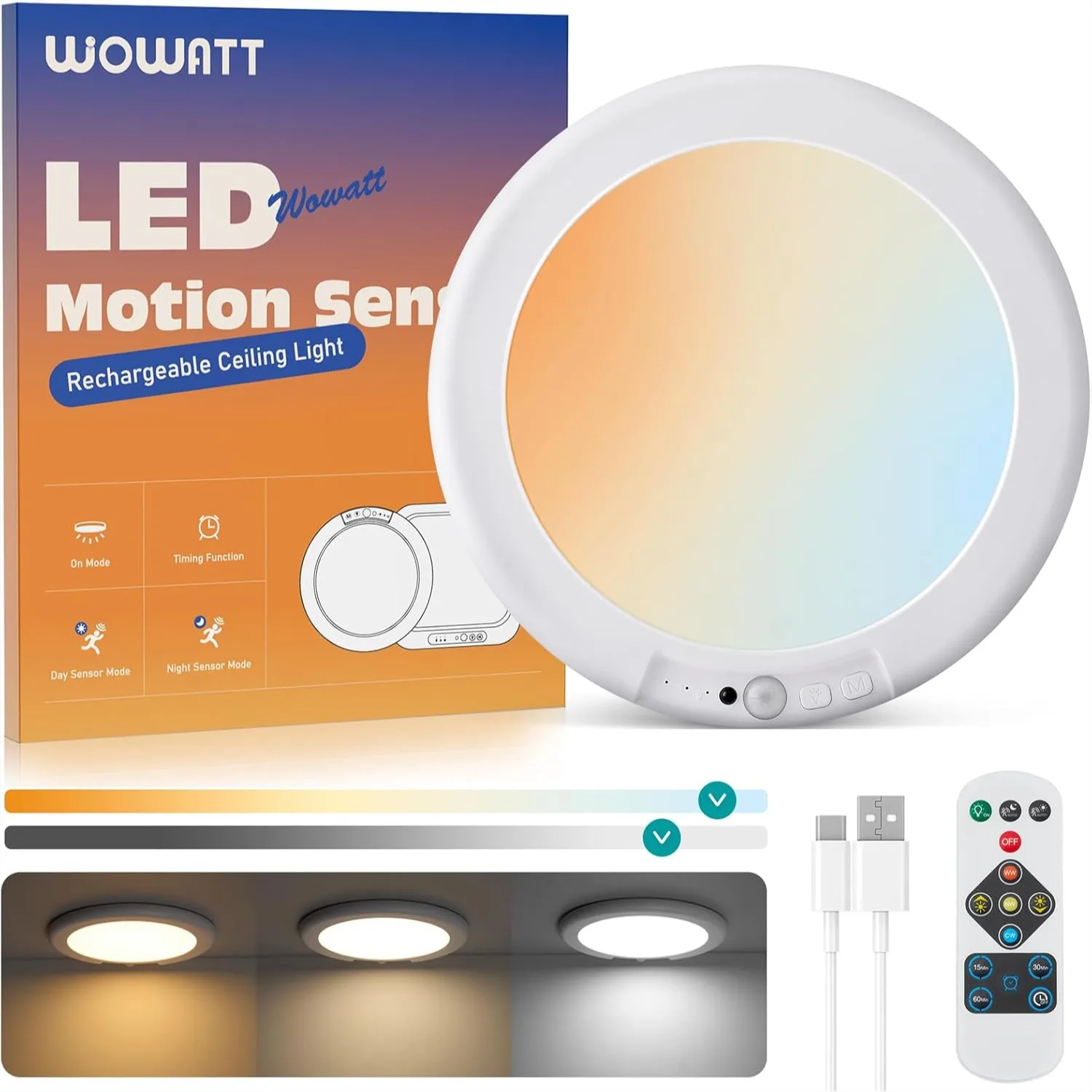 Rechargeable Ceiling Light with Remote, 3 Color Temperatures Dimmable Timing Wireless Overhead Light for Closet Shower Living
Rechargeable Ceiling Light with Remote, 3 Color Temperatures Dimmable Timing Wireless Overhead Light for Closet Shower Living