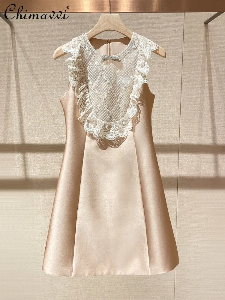 French Elegant Temperament Embroidery Lace Ruffle Diamond Bow Round Neck Sleeveless High Waist Slim Fit A-line Short Dress Women
French Elegant Temperament Embroidery Lace Ruffle Diamond Bow Round Neck Sleeveless High Waist Slim Fit A-line Short Dress Women