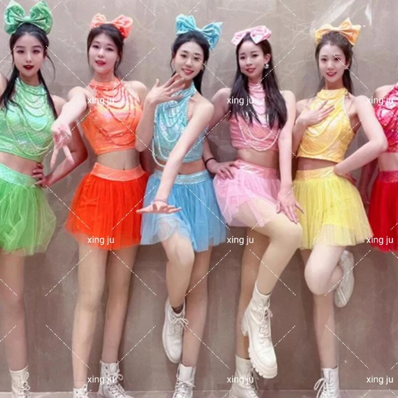 Женская одежда для джазовых танцев, одежда Kpop, сексуальные тонкие топы без бретелек с лямкой на шее, сетчатая юбка трапециевидной формы, костюмы для ночного клуба, диджея, сценические танцевальные костюмы
Женская одежда для джазовых танцев, одежда Kpop, сексуальные тонкие топы без бретелек с лямкой на шее, сетчатая юбка трапециевидной формы, костюмы для ночного клуба, диджея, сценические танцевальные костюмы