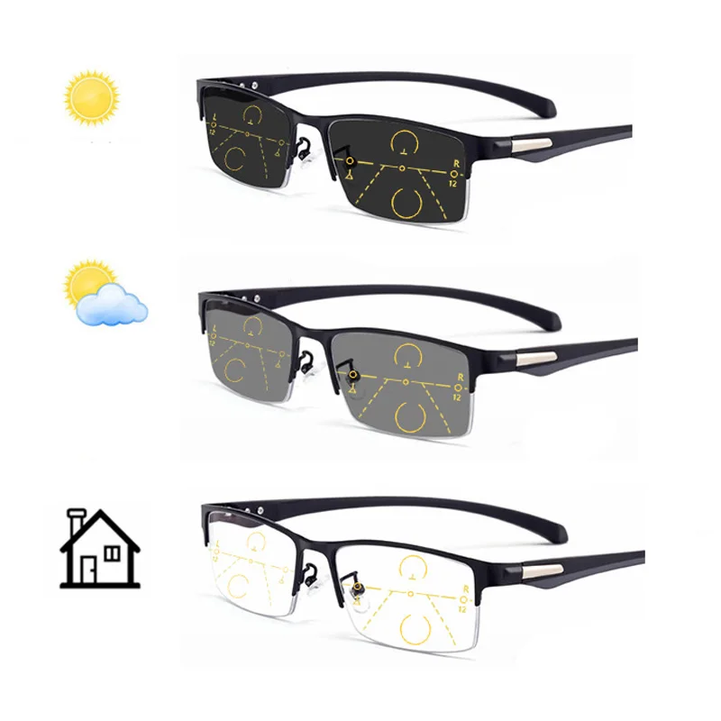 Sun Photochromic Multifocal Reading Glasses Men Half Frame Metal Business Progressive Multifocal Far and Near Reading Glasses
Sun Photochromic Multifocal Reading Glasses Men Half Frame Metal Business Progressive Multifocal Far and Near Reading Glasses