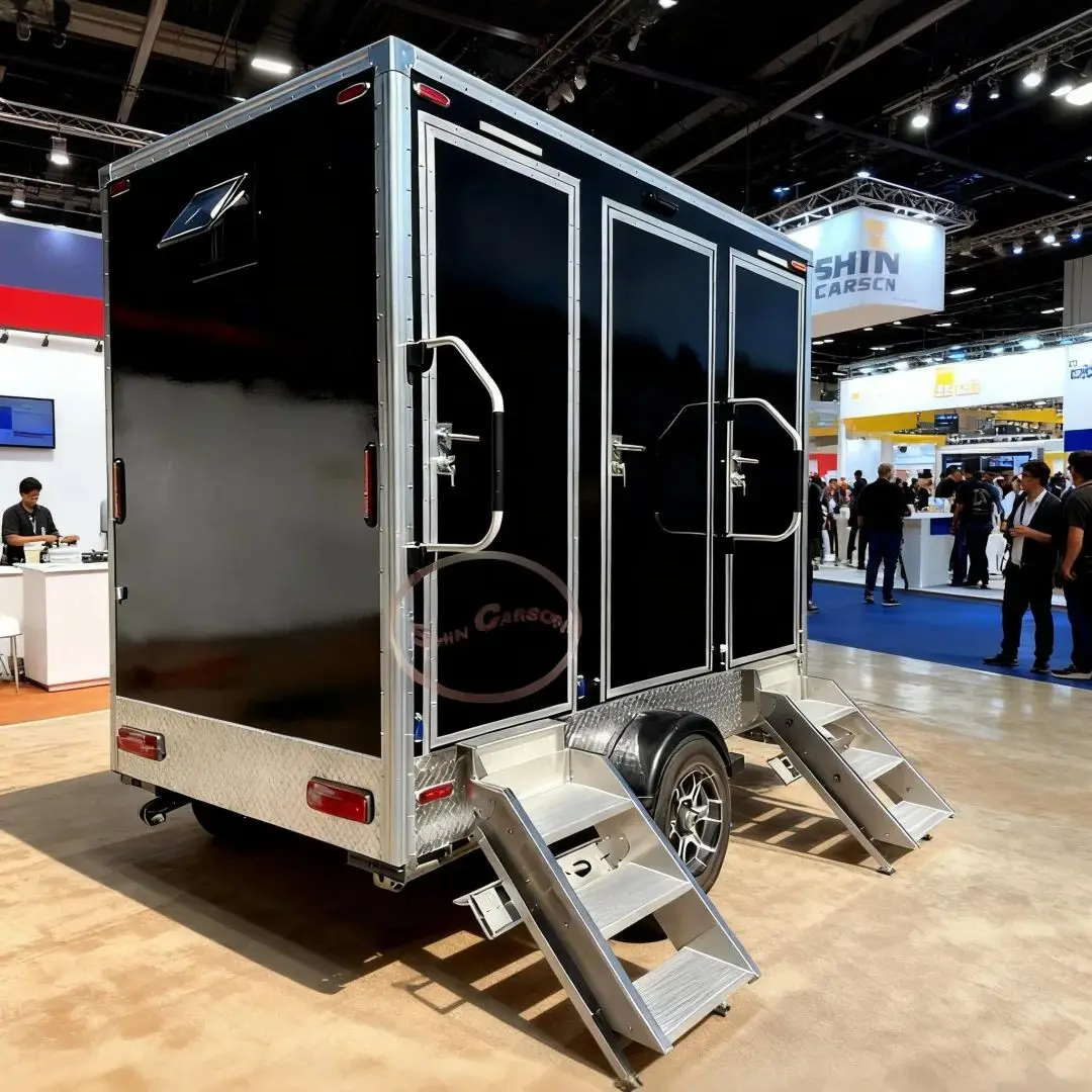 Black Silver Metal Frame Outdoor Mobile Toilet Industrial Style Dual Entrance Easy Access with Metal Steps
Black Silver Metal Frame Outdoor Mobile Toilet Industrial Style Dual Entrance Easy Access with Metal Steps