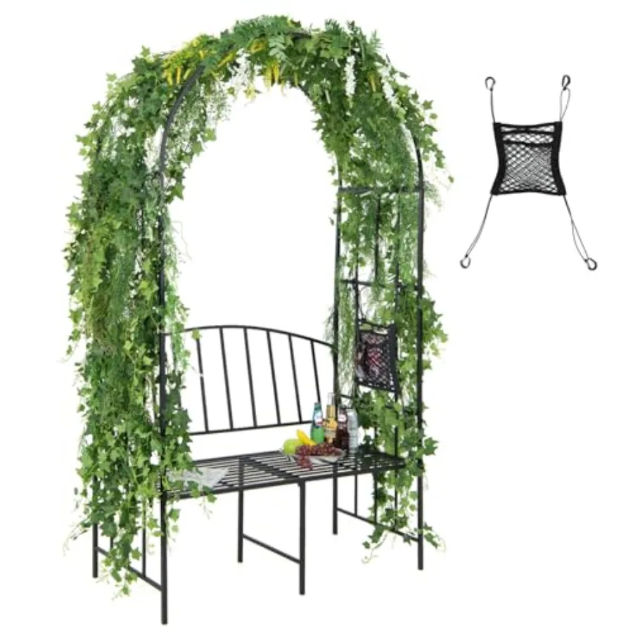 Outdoor metal garden arch with bench for climbing plants like roses and vines, black finish, 81 x 45.5'' x 20'', durable steel
Outdoor metal garden arch with bench for climbing plants like roses and vines, black finish, 81 x 45.5'' x 20'', durable steel