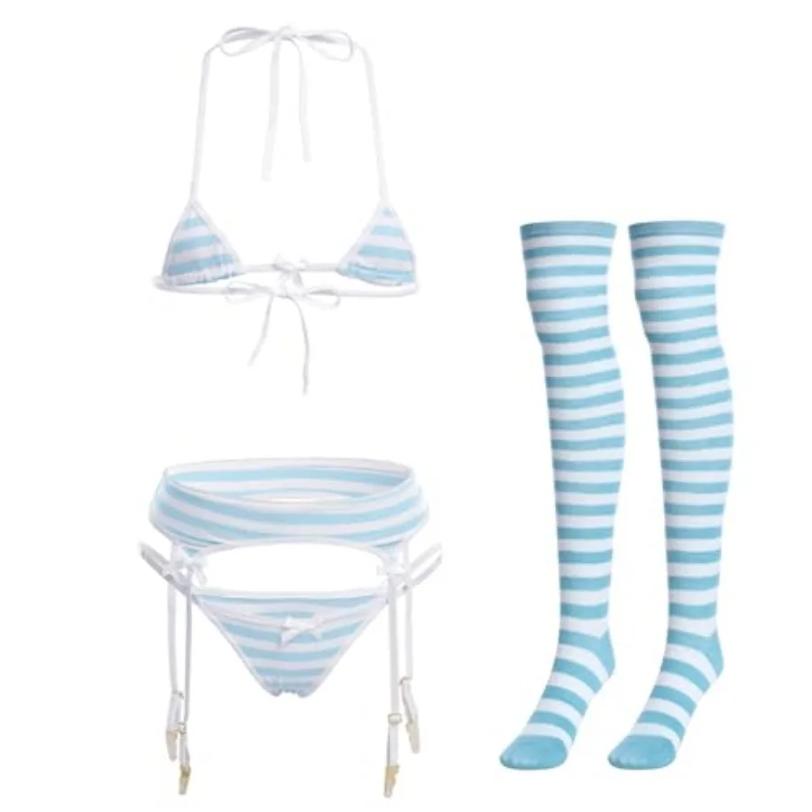 ABAFIP Women Cute Kawaii Anime Lingerie set Halter Strap Micro Bra Tiny Panty Garter Belt Striped Stockings 4Pcs Underwear
ABAFIP Women Cute Kawaii Anime Lingerie set Halter Strap Micro Bra Tiny Panty Garter Belt Striped Stockings 4Pcs Underwear