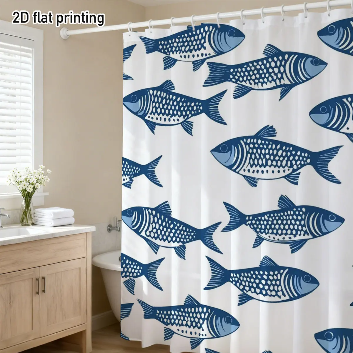 Waterproof Fish Pattern Shower Curtain Blue Bathroom Decor Nautical Coastal Marine Ocean Print Shower Liner
Waterproof Fish Pattern Shower Curtain Blue Bathroom Decor Nautical Coastal Marine Ocean Print Shower Liner