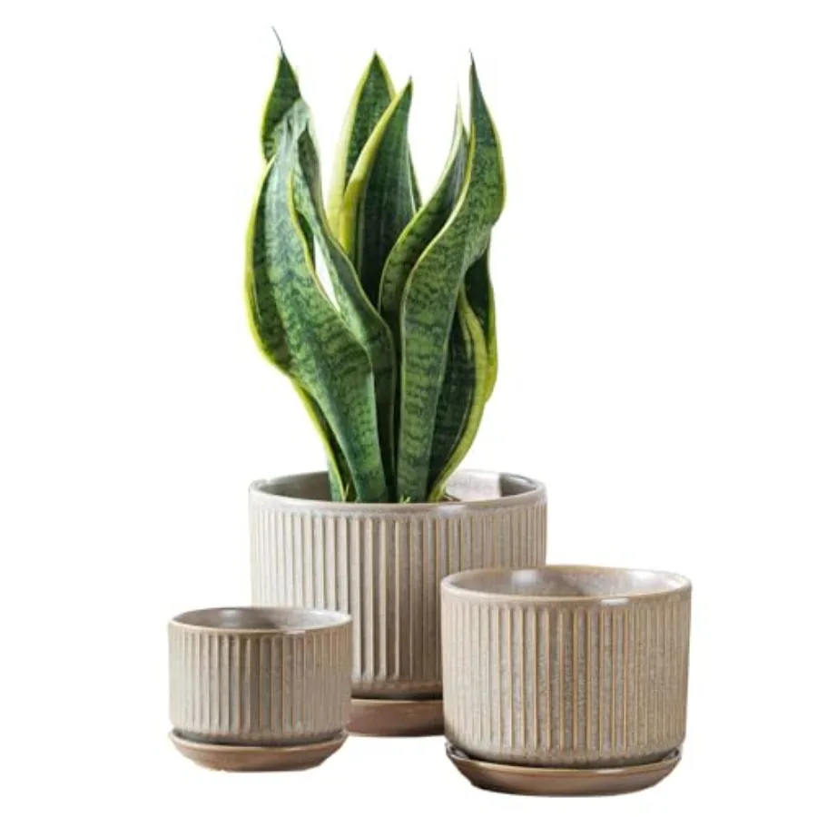 Ceramic Plant Pots Set of 3 4.3"+5.5"+6.7" Indoor Striped Planters with Drainage Hole, Saucer Pad, Decorative Pots for Plants a
Ceramic Plant Pots Set of 3 4.3"+5.5"+6.7" Indoor Striped Planters with Drainage Hole, Saucer Pad, Decorative Pots for Plants a
