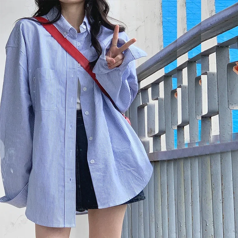 Women's Blue Stripe Casual Long Sleeve Shirt Sweet Split Blouse Loose Streetwear Niche Coat French Style Top
Women's Blue Stripe Casual Long Sleeve Shirt Sweet Split Blouse Loose Streetwear Niche Coat French Style Top