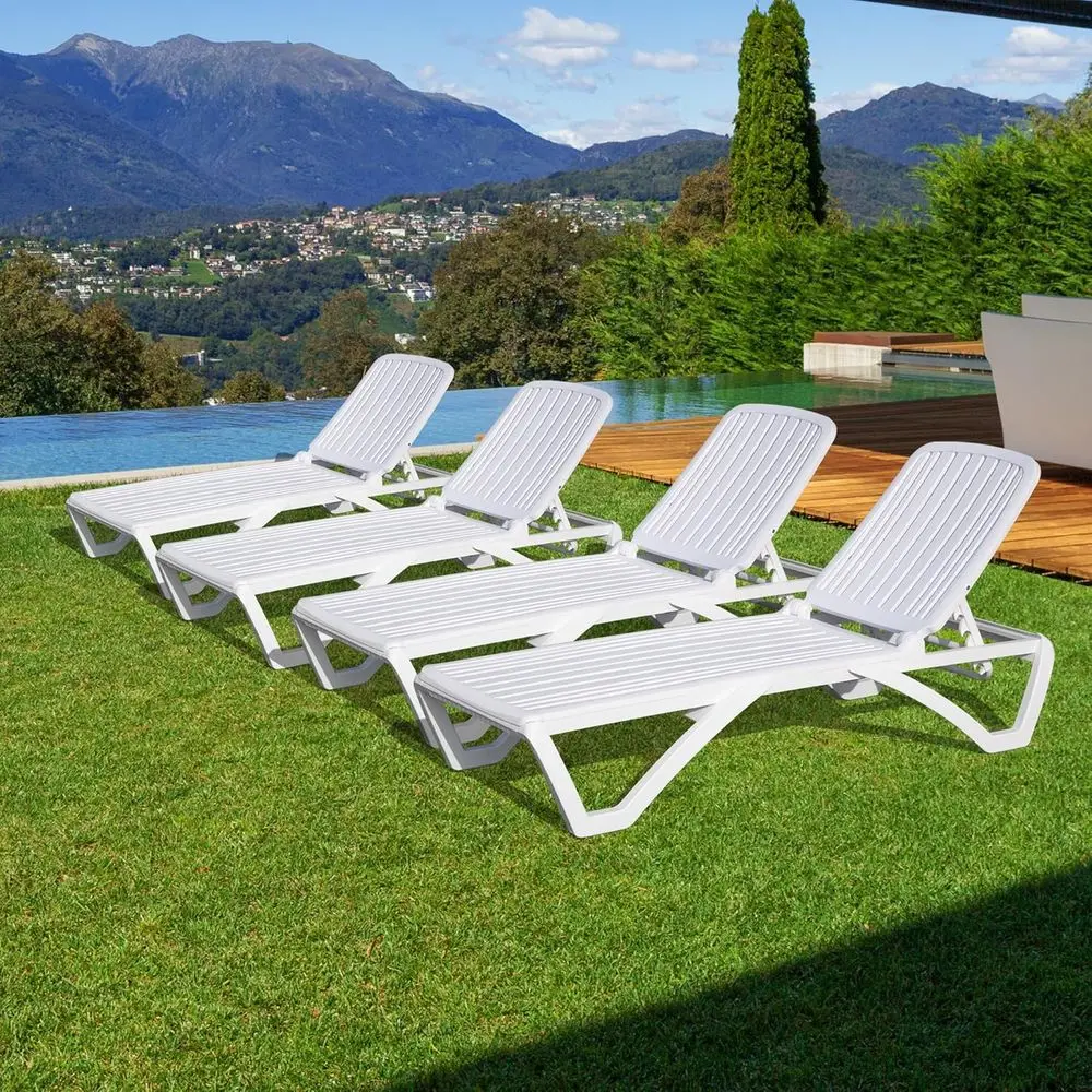 4-Piece All-Weather Reclining Lounge Chairs Set, Stackable with Wheels, Ideal for Tanning, Garden, Lawn, Pool, White
4-Piece All-Weather Reclining Lounge Chairs Set, Stackable with Wheels, Ideal for Tanning, Garden, Lawn, Pool, White