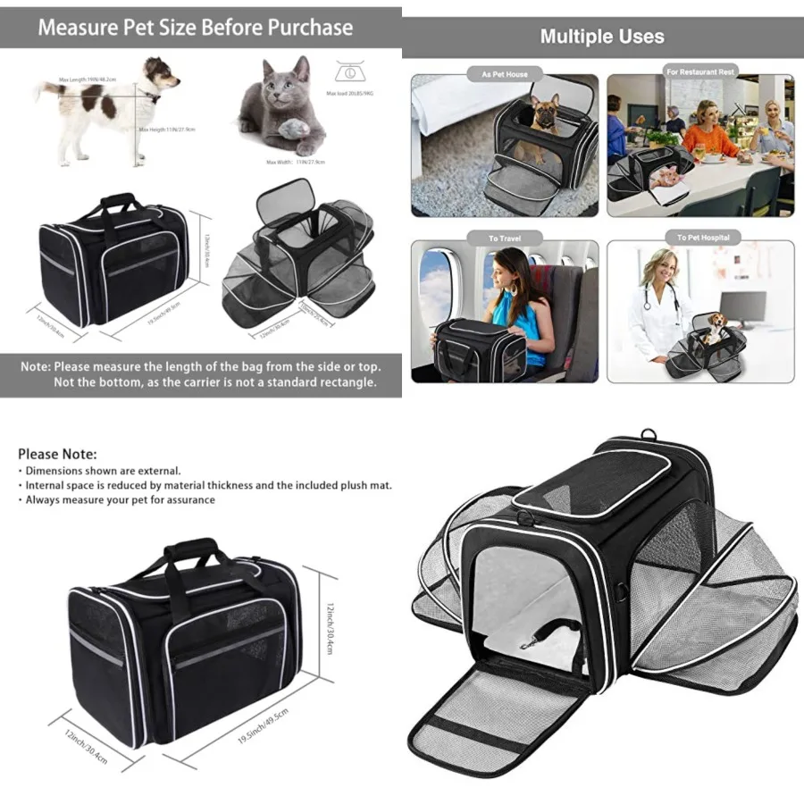 TSA Airline Approved Large Pet Travel Carrier, 4 Sides Expandable with 2 Mesh Pockets, 3 Entry, Soft Sided Collapsible Dog Carr
TSA Airline Approved Large Pet Travel Carrier, 4 Sides Expandable with 2 Mesh Pockets, 3 Entry, Soft Sided Collapsible Dog Carr