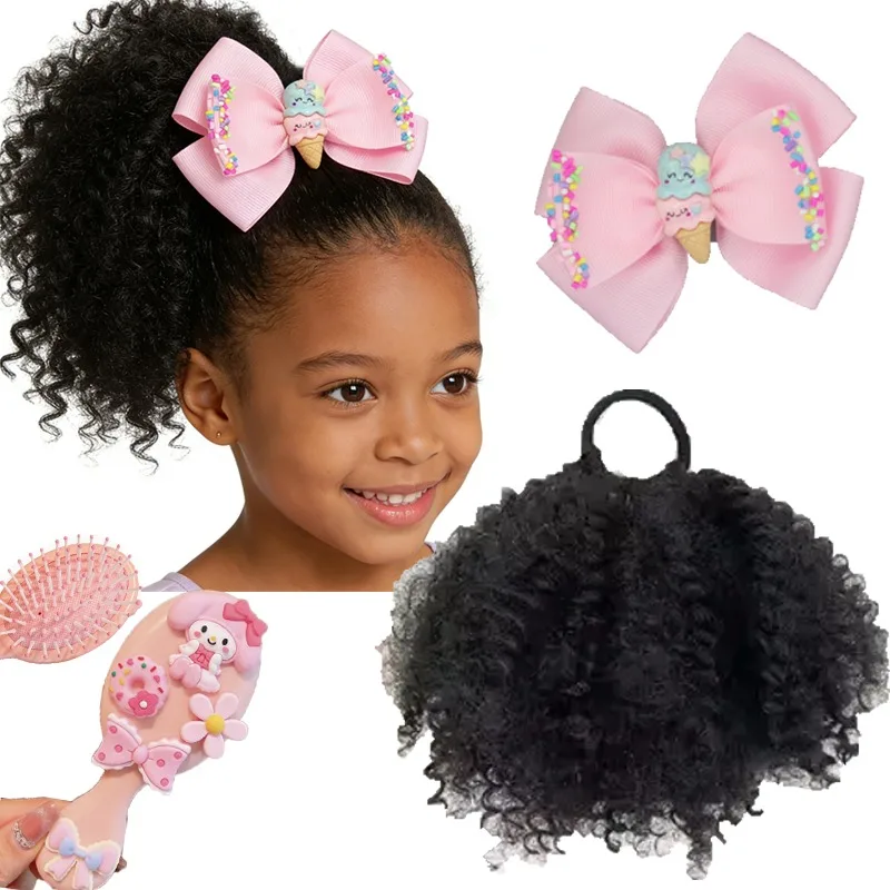 Kids Afro Kinky Curly High Puff Ponytail 3pcs Set, 8 Inch Elastic Band Hair Extension + Purple Bow Clip & Cushion Massage Brush
Kids Afro Kinky Curly High Puff Ponytail 3pcs Set, 8 Inch Elastic Band Hair Extension + Purple Bow Clip & Cushion Massage Brush