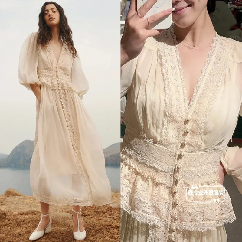 Australia New V Neck Lace Trim Single Breasted Midi Dress Women Light Luxury Design
Australia New V Neck Lace Trim Single Breasted Midi Dress Women Light Luxury Design