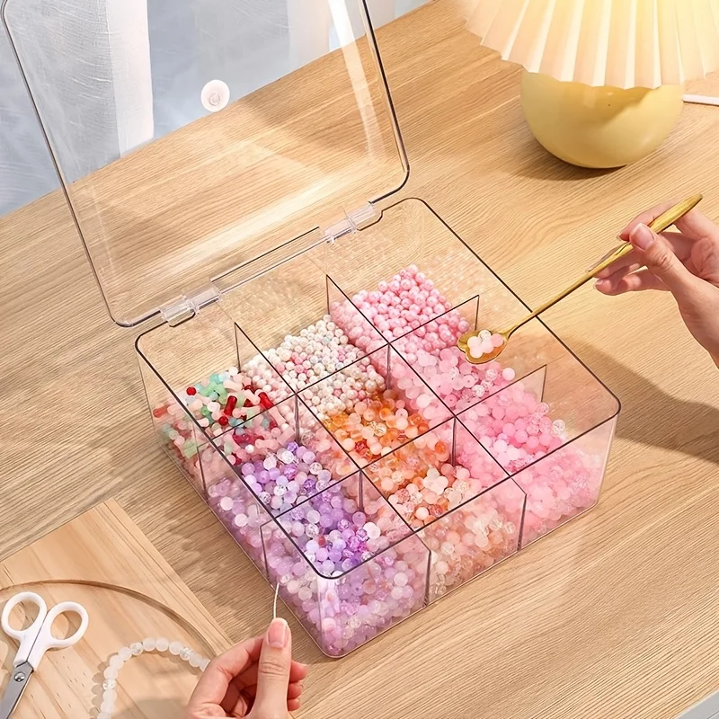 Bead Storage Box with Lid, Nine-Grid Handmade Beads Display Rack, Transparent Large Capacity Desktop Jewelry Organizer
Bead Storage Box with Lid, Nine-Grid Handmade Beads Display Rack, Transparent Large Capacity Desktop Jewelry Organizer