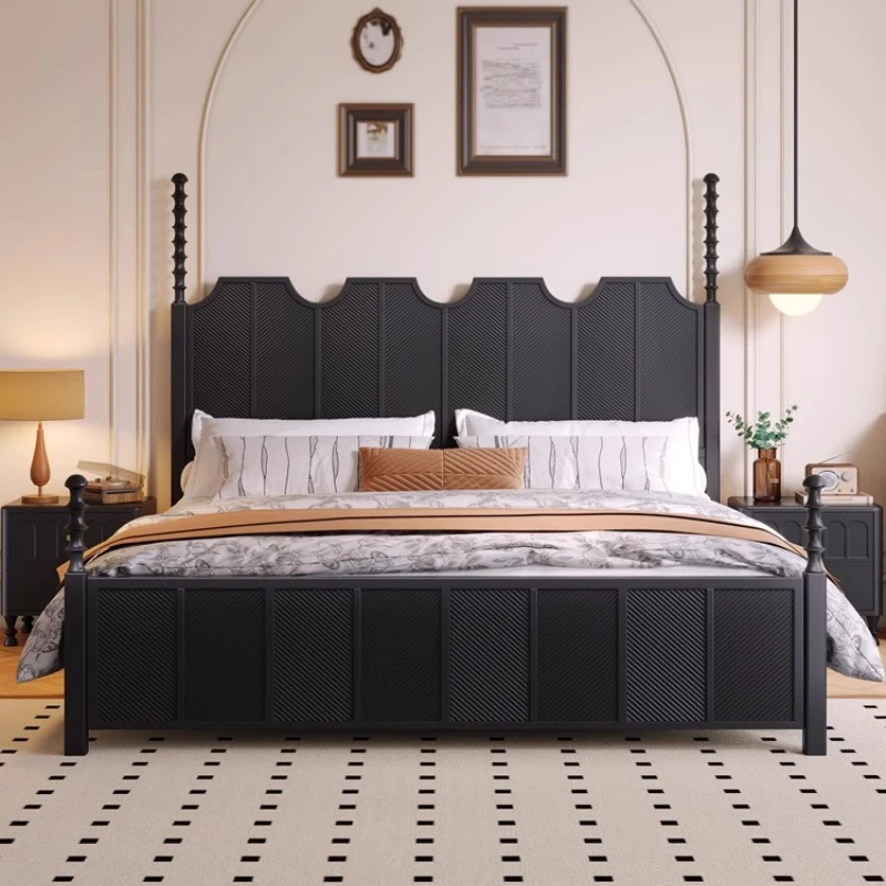 French retro style 1.5 meters solid wood single double bed black American medium and ancient style storage wedding
French retro style 1.5 meters solid wood single double bed black American medium and ancient style storage wedding