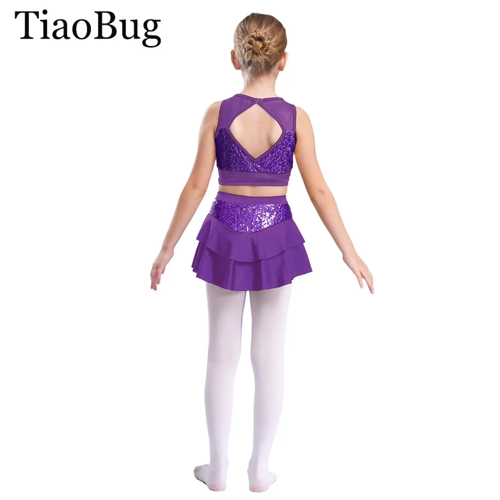 Girls Hip Hop Jazz Dance Costume Sleeveless Cutout Sheer Mesh Shiny Sequins Crop Top with Tiered Skirt Cheerleading Dan
Girls Hip Hop Jazz Dance Costume Sleeveless Cutout Sheer Mesh Shiny Sequins Crop Top with Tiered Skirt Cheerleading Dan
