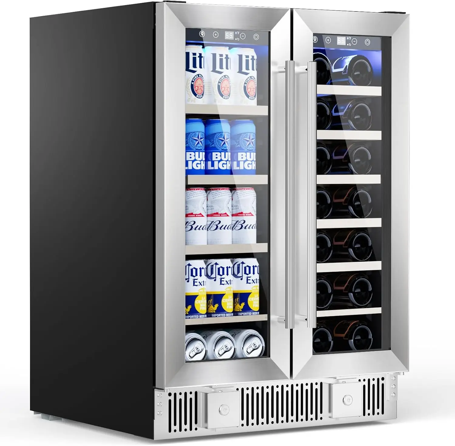 Dual Zone Wine Cooler with Glass Door, 21 Bottles and 88 Cans Wine and Beverage Refrigerator, 4.4 cu.Ft 24 Inch Built in
Dual Zone Wine Cooler with Glass Door, 21 Bottles and 88 Cans Wine and Beverage Refrigerator, 4.4 cu.Ft 24 Inch Built in