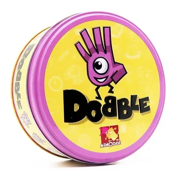 Dobble 노란색 juego Spot It 장난감 다리미 상자, 재미있는 스포츠 가족 동물 Jr Hip 키즈 보드 게임 선물, 휴일 캠핑 123 틴 박스