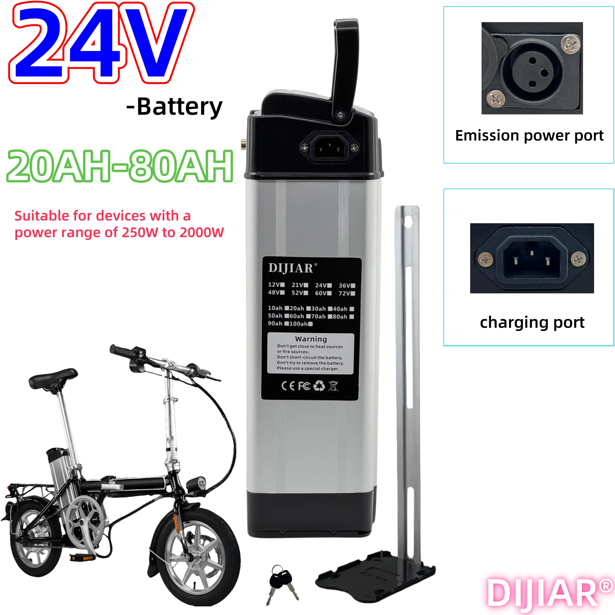 Air fast transportation DIJIAR 24V80AH 18650 high-capacity lithium battery pack Suitable for Silver Fish motors below 250W-3000W 
Air fast transportation DIJIAR 24V80AH 18650 high-capacity lithium battery pack Suitable for Silver Fish motors below 250W-3000W