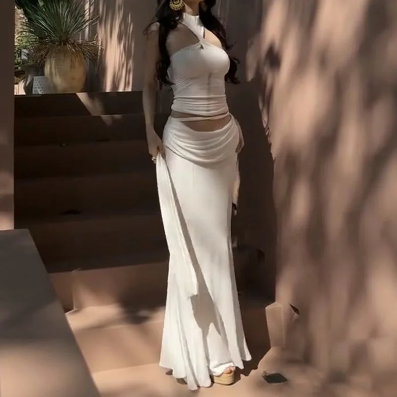 DSMTRC Vacation Beach White Solid Two Piece Dress Suits Summer Half High Collar Crop Top+Mermaid Long Skirts Party Fashion Sets
DSMTRC Vacation Beach White Solid Two Piece Dress Suits Summer Half High Collar Crop Top+Mermaid Long Skirts Party Fashion Sets
