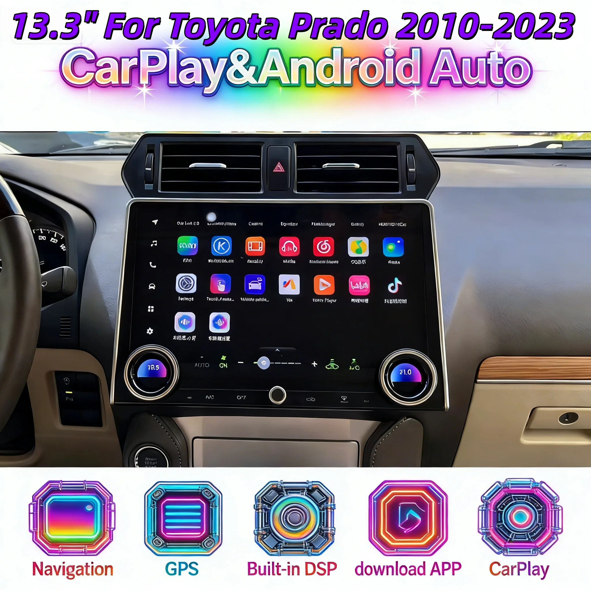 13.3 inch Multimedia Android 4G Stereo For Toyota Prado 2010-2023 Wireless CarPlay Bluetooth Head unit WiFi GPS Navigation DSP
13.3 inch Multimedia Android 4G Stereo For Toyota Prado 2010-2023 Wireless CarPlay Bluetooth Head unit WiFi GPS Navigation DSP