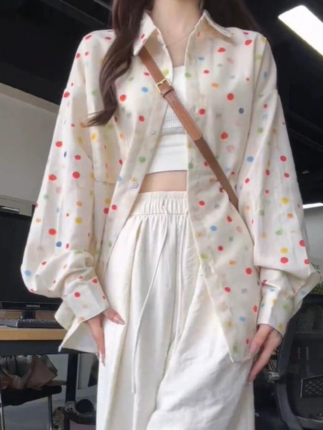 Dopne Polka Dot Long Sve Women's Summer Thin Outerwear irt Korean Sle Loose Fit Sun Protection Cardigan
Dopne Polka Dot Long Sve Women's Summer Thin Outerwear irt Korean Sle Loose Fit Sun Protection Cardigan