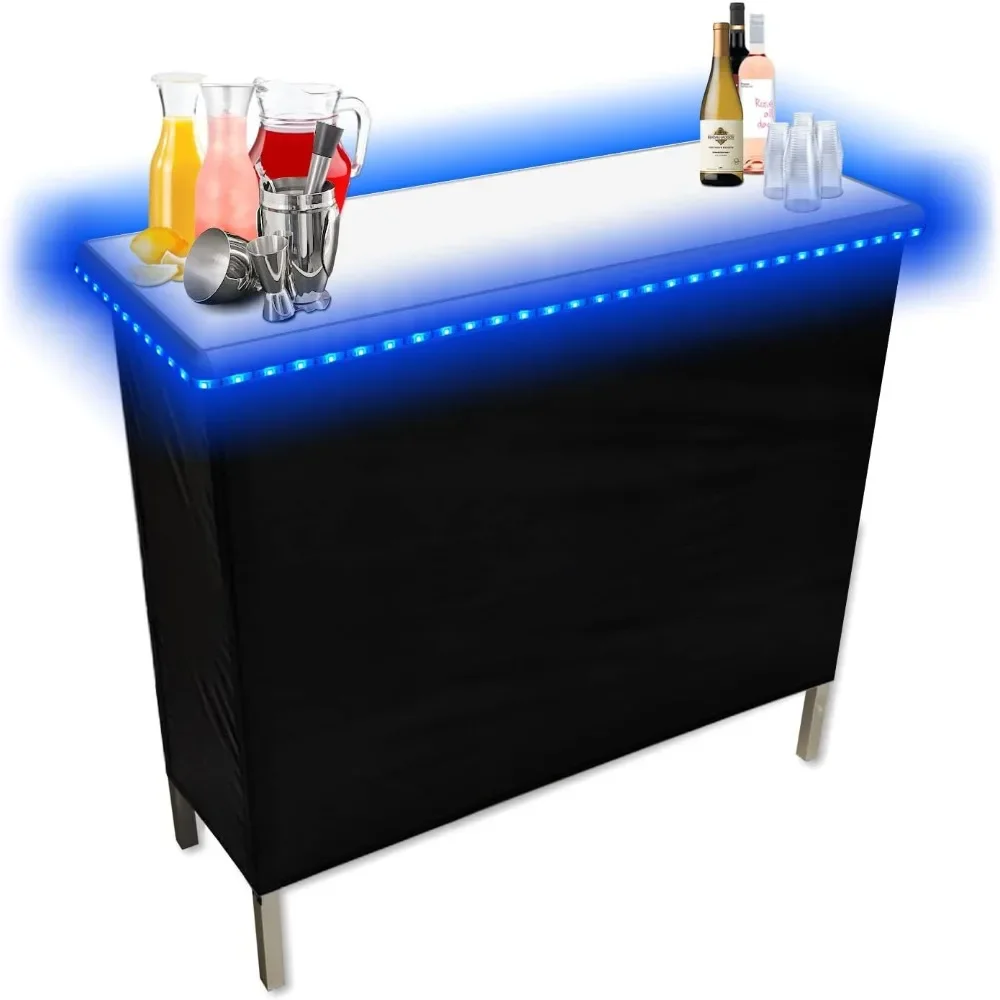 Folding Portable Party Bar w/ 16 LED Light Colors & Wireless Remote, White Surface, Black & Hawaiian Bar Skirts
Folding Portable Party Bar w/ 16 LED Light Colors & Wireless Remote, White Surface, Black & Hawaiian Bar Skirts