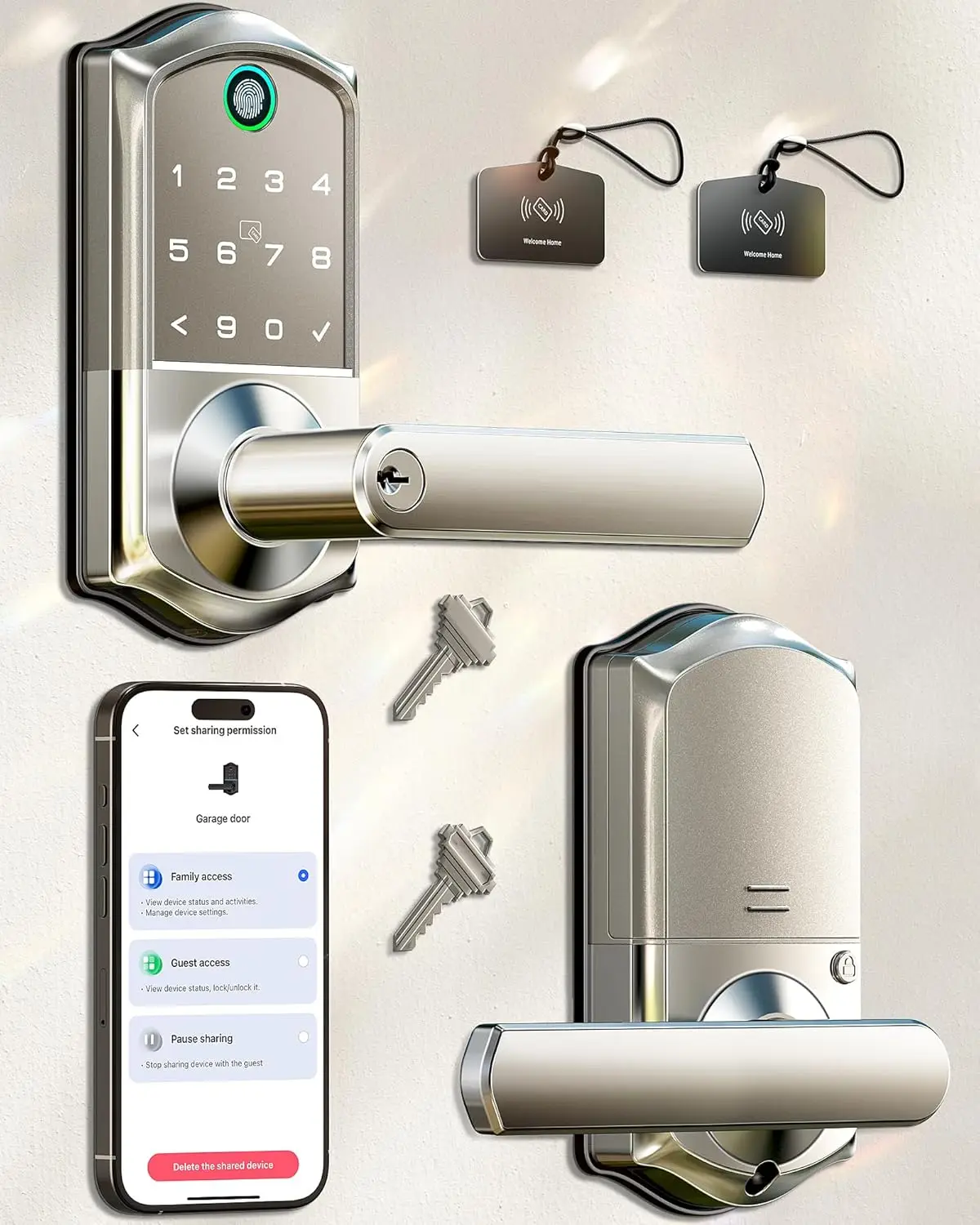 Smart Fingerprint Lever Lock with App Control, Keypad & Weatherproof Design for Home Security