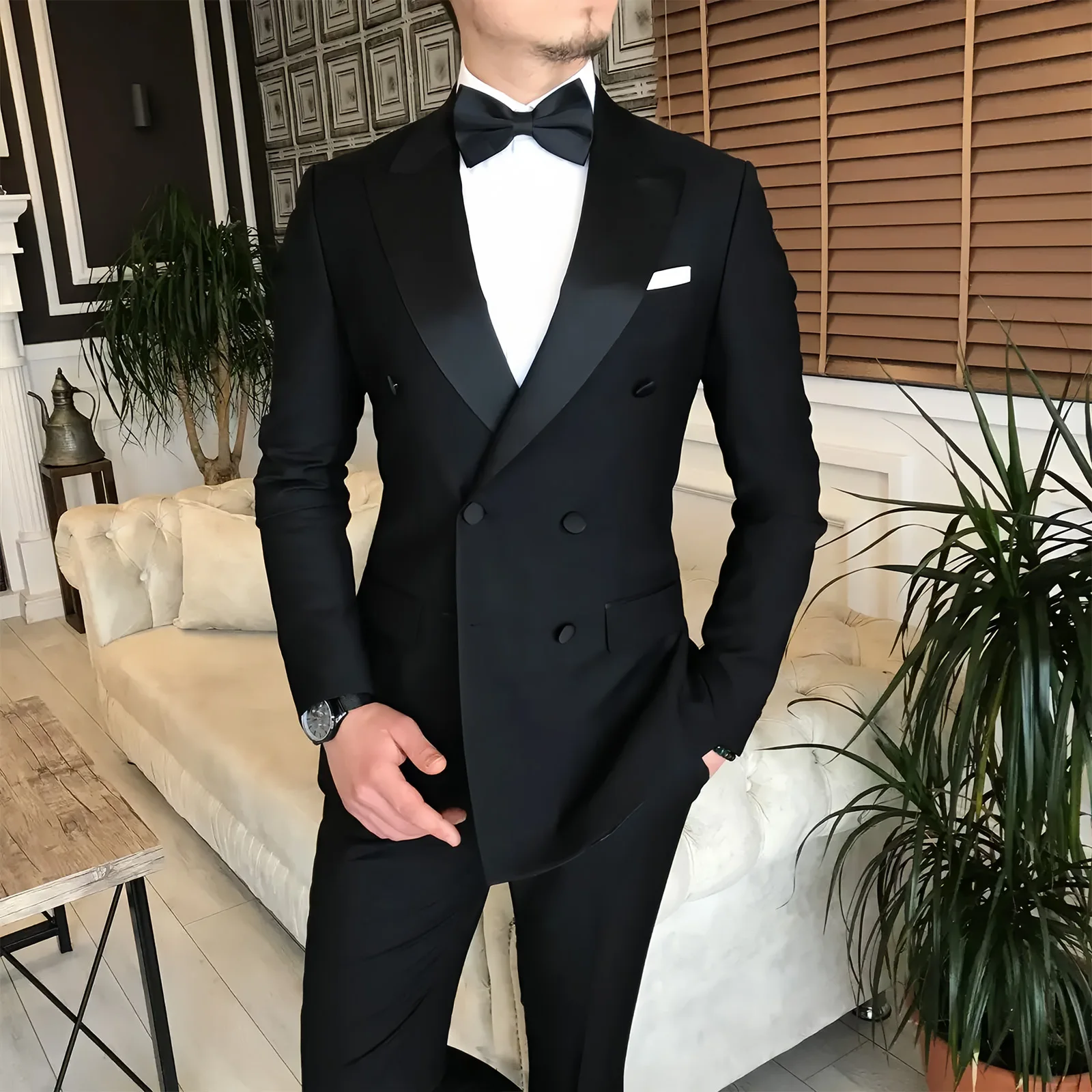 Black Wedding Peaked Lapel Suits for Men Slim Fit Double Breasted Tuxedo Boys Suit Trajes De Hombre Anzug Herren Custom Men Suit
Black Wedding Peaked Lapel Suits for Men Slim Fit Double Breasted Tuxedo Boys Suit Trajes De Hombre Anzug Herren Custom Men Suit