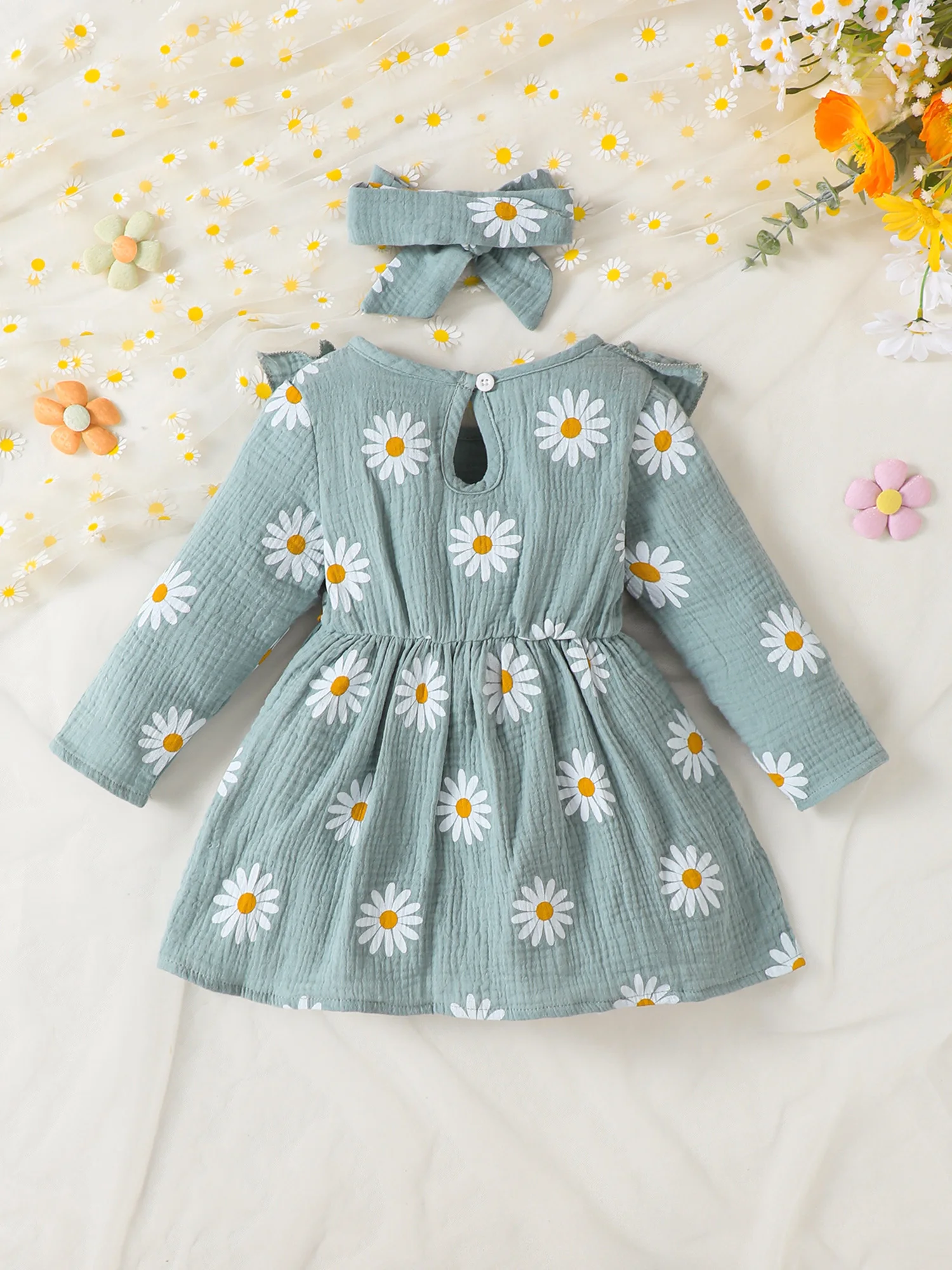 Infant Girl Autumn Ensemble Floral Ruffle Detail Dress with Matching Headband 2 Piece Set for Little Princess 
Infant Girl Autumn Ensemble Floral Ruffle Detail Dress with Matching Headband 2 Piece Set for Little Princess