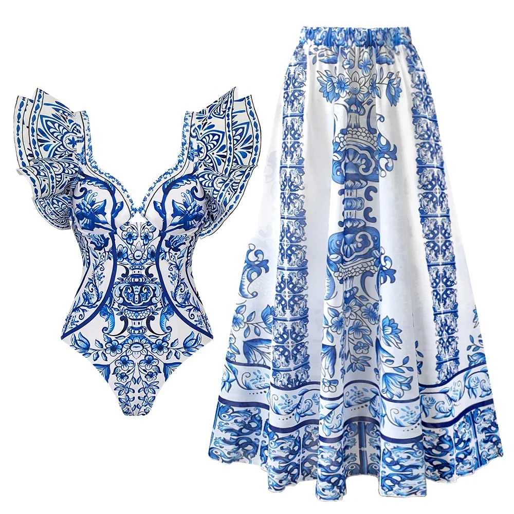 Printed Ruffle One Piece Swimsuit With Cover Up Sexy Swimwear Women Flat Belly Swim Suits Bathsuit Belt Bodysuit Beach Outing
Printed Ruffle One Piece Swimsuit With Cover Up Sexy Swimwear Women Flat Belly Swim Suits Bathsuit Belt Bodysuit Beach Outing